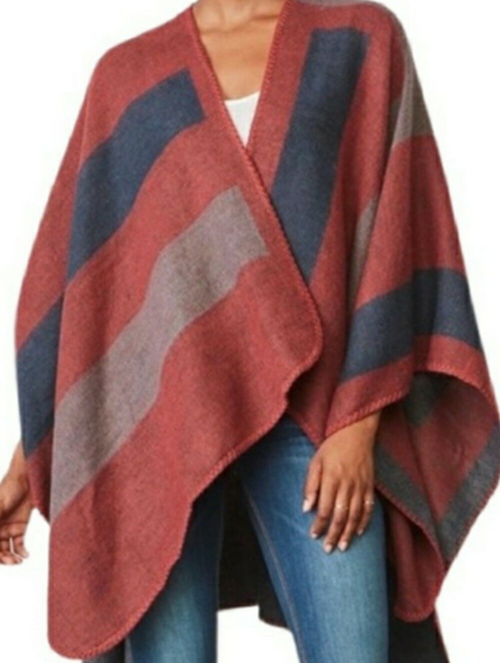 BB Dakota Gray Blue and Rust Blanket Shawl